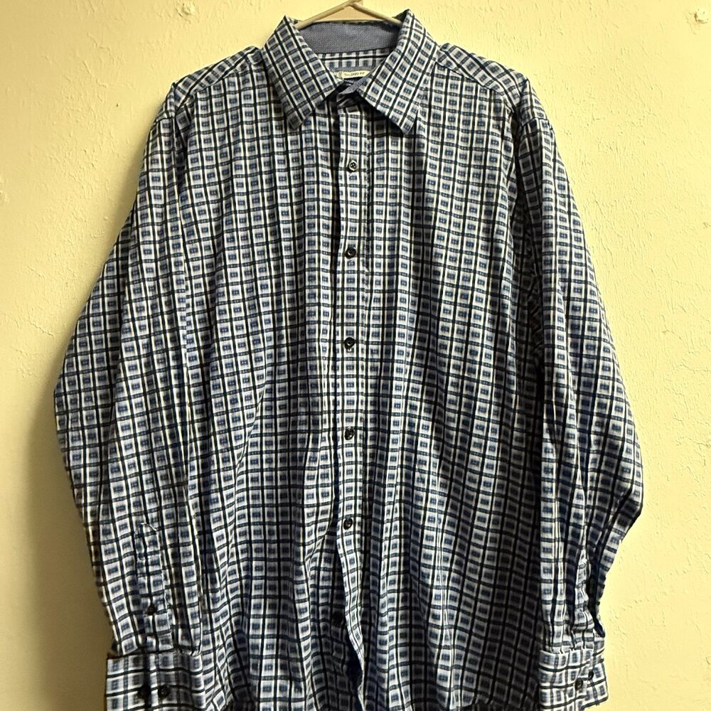 Johnston & Murphy Men's Blue Print Button Collar Long Sleeve Shirt, Size: L, EUC